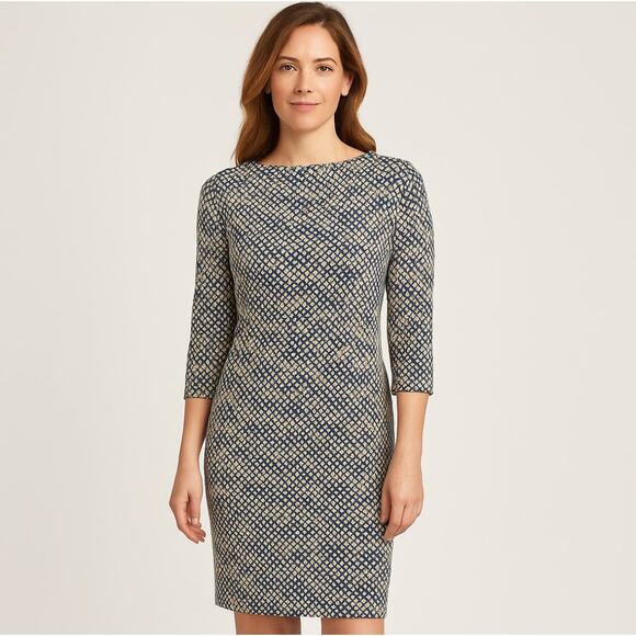 J. MCLAUGHLIN Bainbridge Dress Catalina Cloth Honeycomb Blue Tan Sz S {N11} - Picture 1 of 5